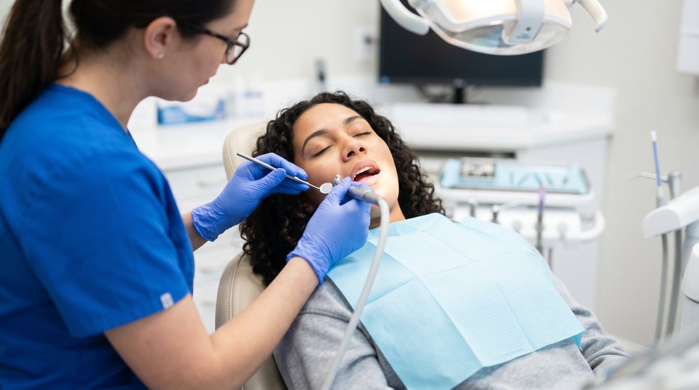 Patient relaxed in the dental chair while receiving gentle care—sedation dentistry in Tracy, CA